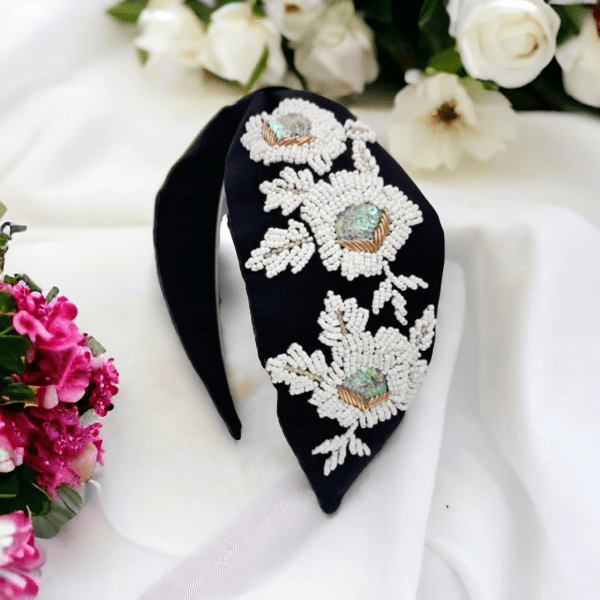 Hand embroidered Flower Headband