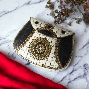 Handcrafted Black White Mosaic Clutch